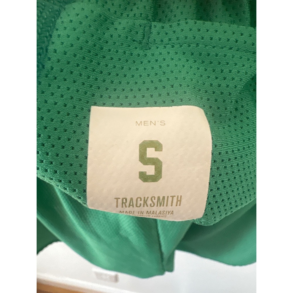 Tracksmith Mens Van Cortlandt Mesh Running Shorts Green Small Gold Hare Logo - Picture 3 of 4